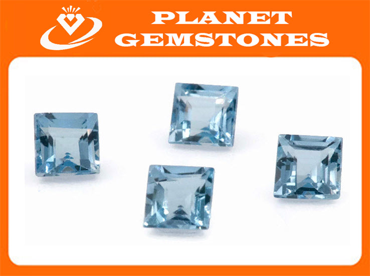 Natural Aquamarine SQ shape 4PCS SET 2.5mm, 0.34ct-Aquamarine-Planet Gemstones