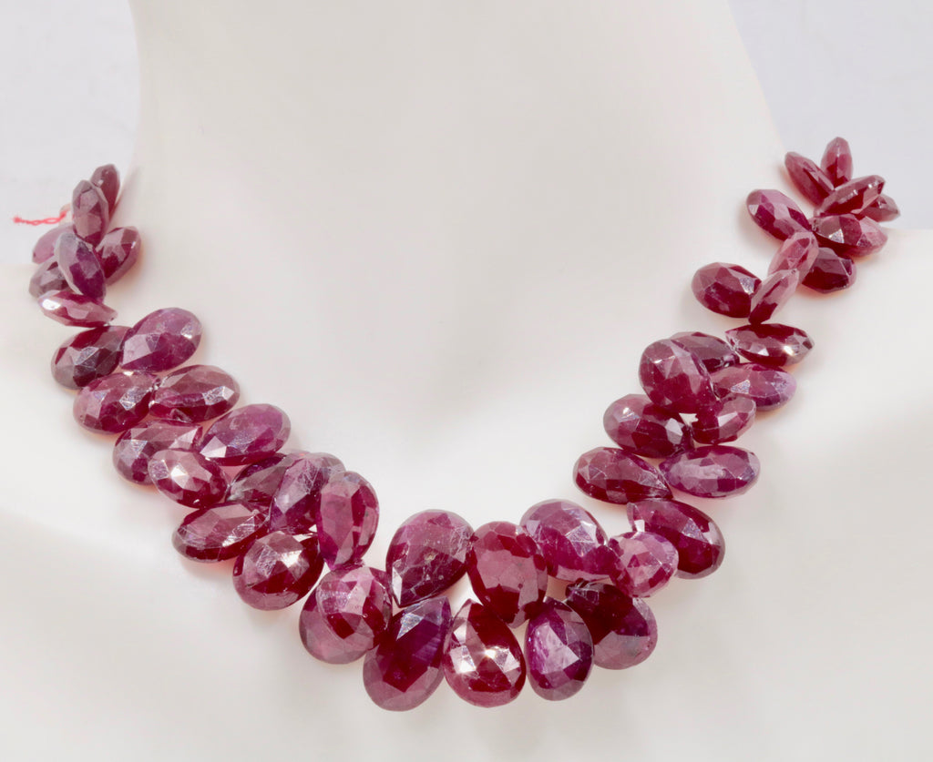 Natural Ruby Jewelry Ruby Unfinished Necklace July Birthstone Ruby Beads Ruby Briolette Drops Strand 5-9mm, 6 inches SKU:111299-Ruby-Planet Gemstones