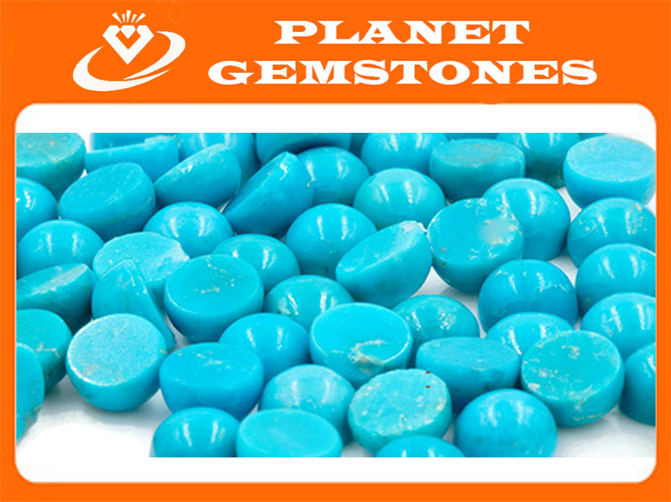 Natural Turquoise Gemstone Cabs Turquoise Cabochon Sleeping Beauty Turquoise DIY Jewelry Rd 6mm DIY 13ct Jewelry Supplies SKU:113069-Planet Gemstones