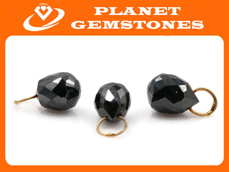 Black Diamond Diamond Briolette Black Diamond Beads Black Diamond Drops Natural Black Diamond For April Beads 18KT YG YG 5x4MM 0.85CT-Planet Gemstones