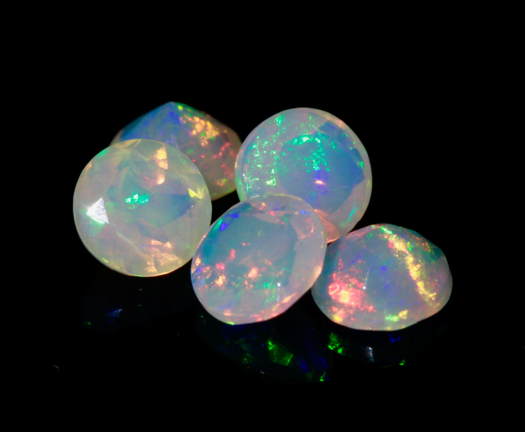 Natural Opal Ethiopian opal gemstones Set of 5 opal cabochon fire opal faceted opal rainbow opal white opal stone 3mm,4mm SKU:114571-opal-Planet Gemstones