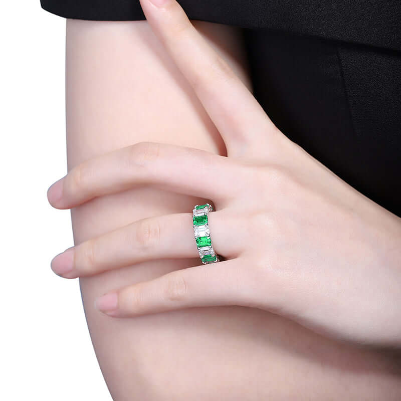 Emerald Necklace Ring Emerald charms Emerald Ring Eternity band ring Engagement band Emerald Wedding band Cubic zirconia ring CZ eternity band SKU:6142035-Planet Gemstones