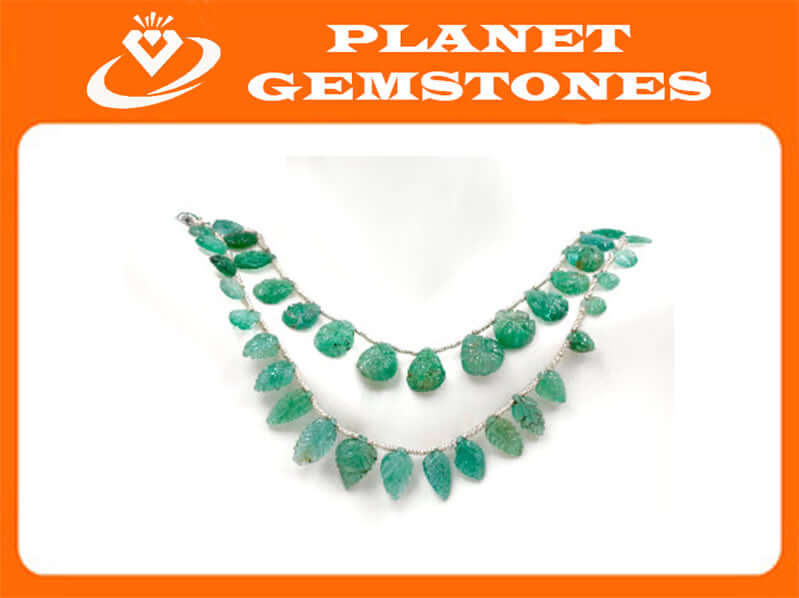 Genuine Emerald Beads Emerald Necklace Green gemstone Beads Emerald Gemstone Beads Green Necklace Emerald leaf Bead Necklace SKU:00108064-Emerald-Planet Gemstones