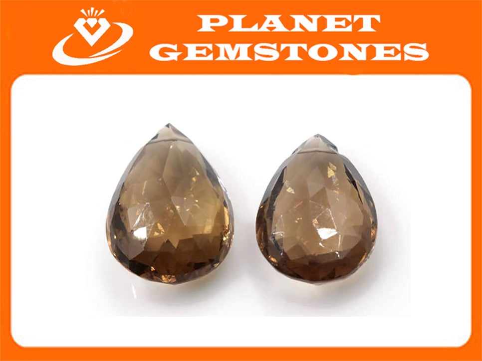 Natural Quartz Smoky Quartz Champagne quartz Beads quartz Drops Smoky DIY Jewelry Supply Quartz Drops PE 12x18mm 18.67ct SKU:113074-Planet Gemstones