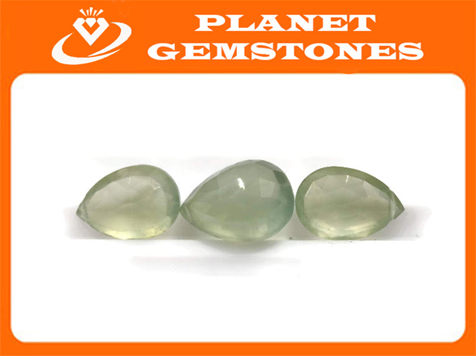Natural Prehnite DIY Jewelry Gemstone Prehnite Stone Prehnite gem Genuine Prehnite Prehnite Epidot Prehnite Beads Prehnite 3 pcs 22.72ct-Planet Gemstones