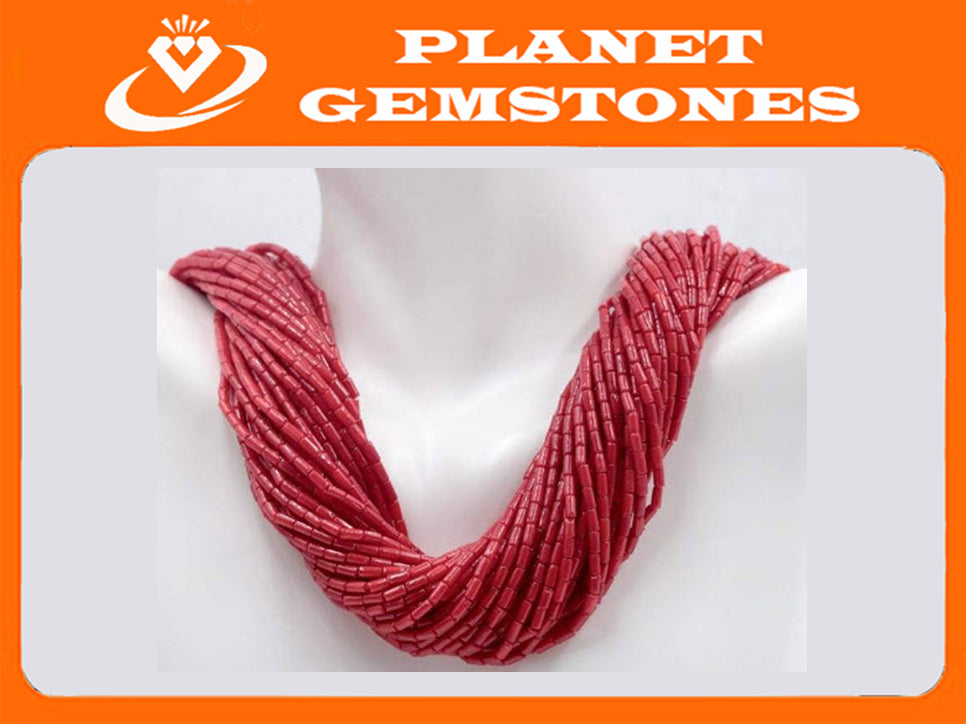 Natural Coral Beads Coral Necklace Italian Coral beads Red Coral Beads Coral Beads Red Coral Beads Coral Bead Necklace 7x3mm 16" SKU: 113157-Planet Gemstones