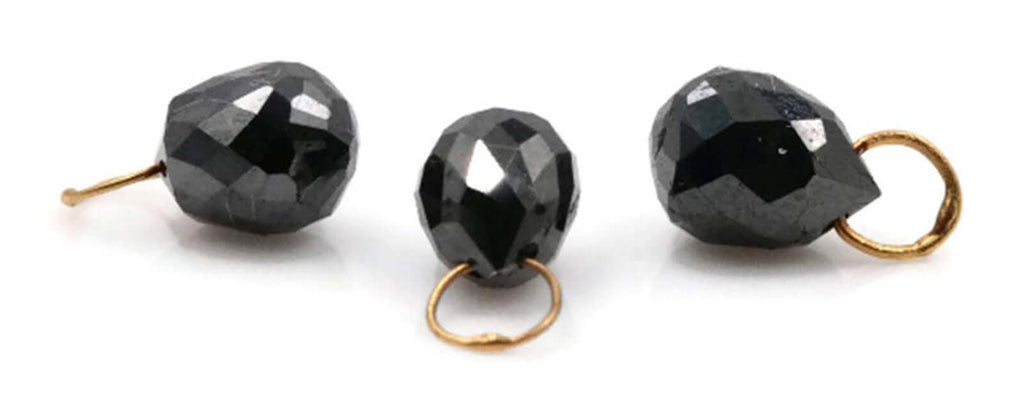 Black Diamond Diamond Briolette Black Diamond Beads Black Diamond Drops Natural Black Diamond For April Beads 18KT YG YG 5x4MM 0.85CT-Planet Gemstones