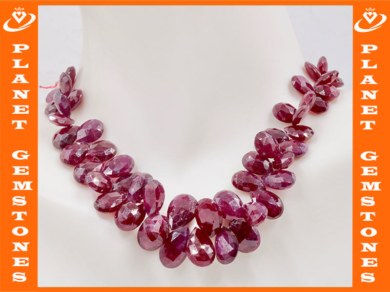Natural Ruby Jewelry Ruby Unfinished Necklace July Birthstone Ruby Beads Ruby Briolette Drops Strand 5-9mm, 6 inches SKU:111299-Ruby-Planet Gemstones