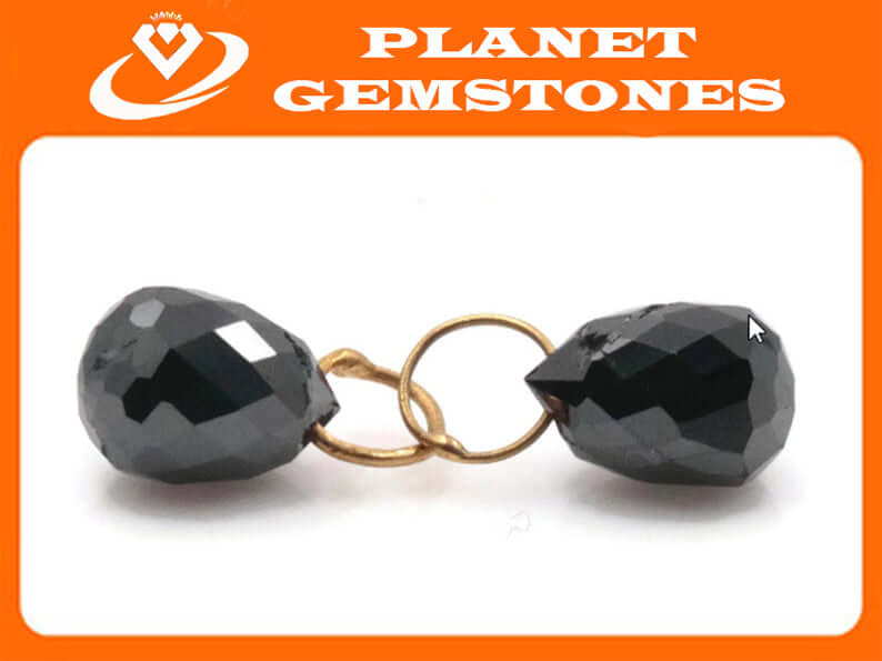 Black Diamond Diamond Briolette Black Diamond Beads Black Diamond Drops Natural Black Diamond For April Beads 18KT YG 5xMM 1.40CT-Planet Gemstones