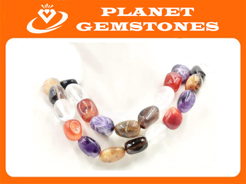 Multicolored Semi-precious Nuggets Smoky quartz Carnelian DIY Jewelry Amethyst Rock Crystal Agate Beads Unfinished Necklace 16 inches long-Planet Gemstones
