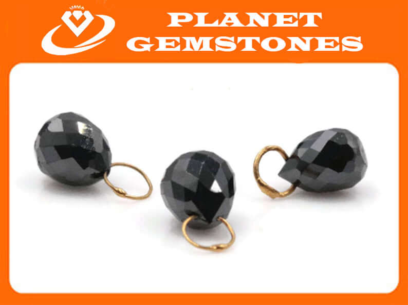 Black Diamond Diamond Briolette Black Diamond Beads Black Diamond Drops Natural Black Diamond For April Beads 18KT YG 4x6MM 1.00CT-Planet Gemstones