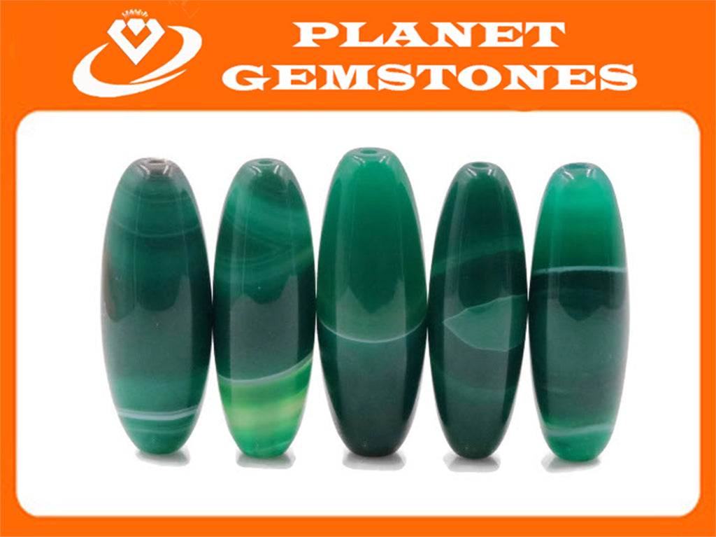 Natural Agate Natural Agate Beads Agate Gemstone Loose Agate Beads Green AGATE Plain beads DIY Jewelry beads, 3 Pieces set 37x14mm-Planet Gemstones