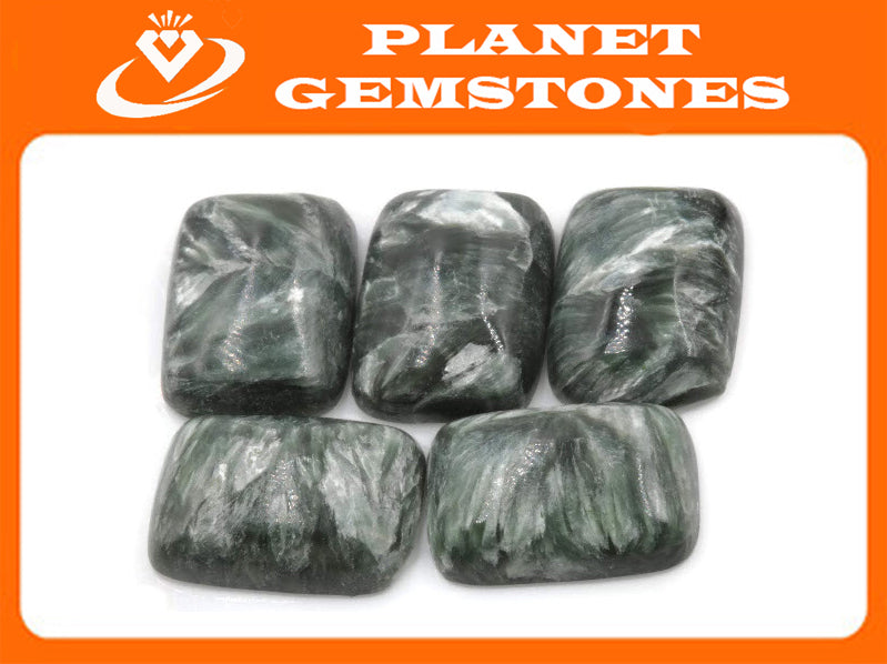 Natural seraphinite gemstone loose seraphinite genuine seraphinite stone rectangular Cabochon, 18x13mm DIY Jewelry Supplies-Planet Gemstones