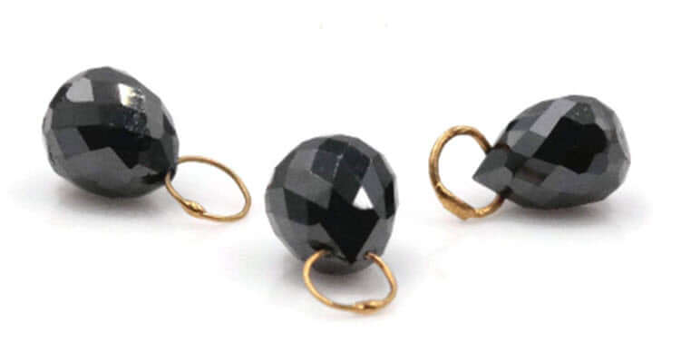 Black Diamond Diamond Briolette Black Diamond Beads Black Diamond Drops Natural Black Diamond For April Beads 18KT YG 4x6MM 1.00CT-Planet Gemstones