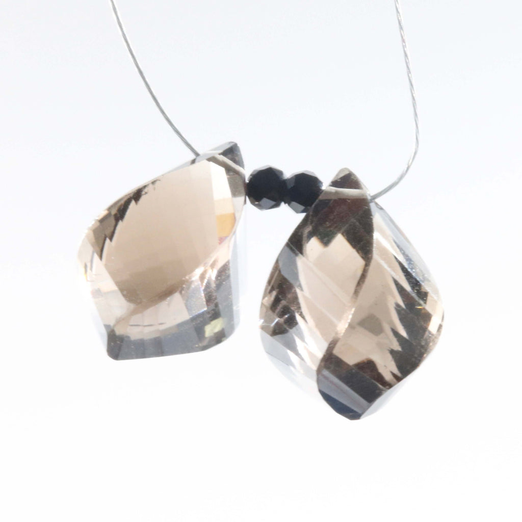 Smoky Quartz Twisted Teardrop Pair-Smoky Topaz-Planet Gemstones