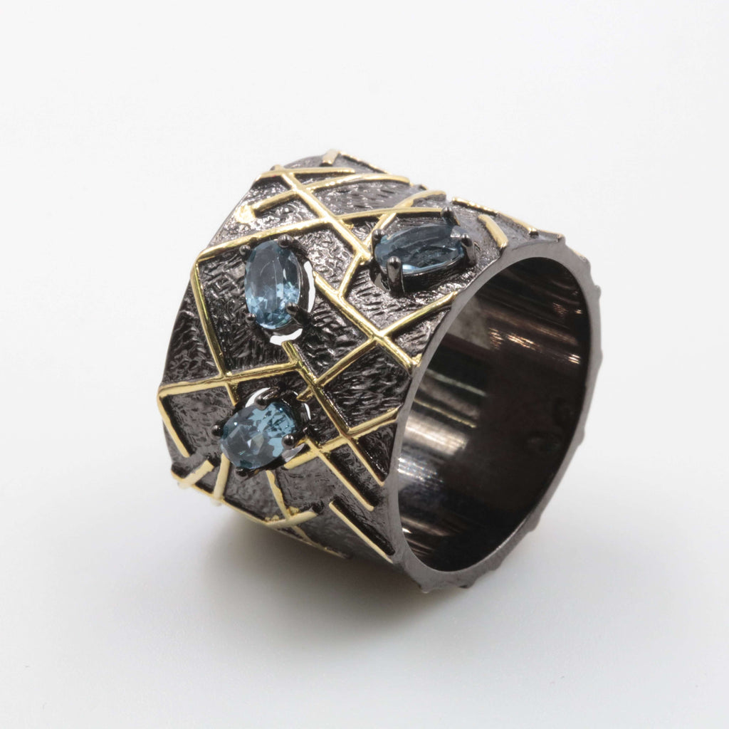 Blue Topaz Ring Amethyst Ring Garnet Ring Vintage Ring Genuine 925 Sterling Silver Ring Handmade Ring for Women SKU 6142126-Rings-Planet Gemstones