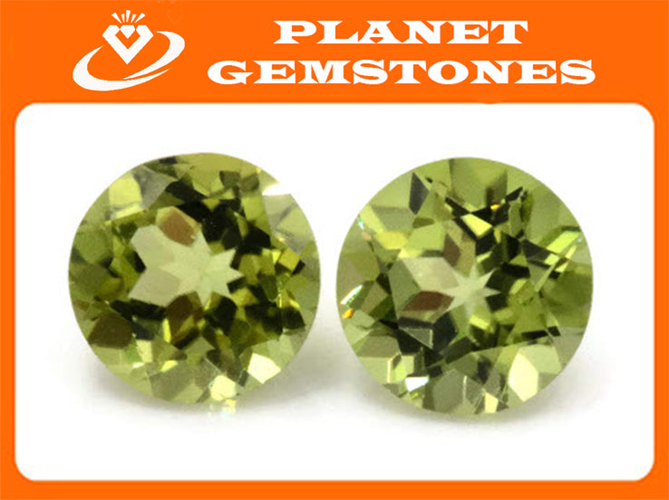 Natural Green Peridot Gemstone 7mm 2.71ct Round Matching Pair August Birthstone DIY Jewelry Supplies Peridot Gift for Her-Planet Gemstones