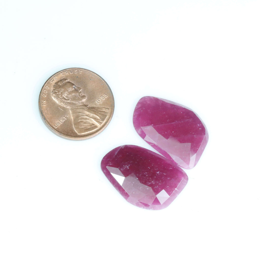 Natural Ruby Pair Rose Cut Cabochon Ruby Slice Faceted Ruby Pair Ruby Faceted Gemstone Pair Fancy Shape Pair Rose Cut Ruby SKU 110382-Ruby-Planet Gemstones