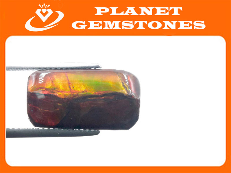 Natural Ammolite Gemstone | Cabochon Ammolite Loose Stone | Canadian Ammolite Gem | Genuine Ammolite (862) Rectangle shape 18x9mm 6.3 ct-Planet Gemstones