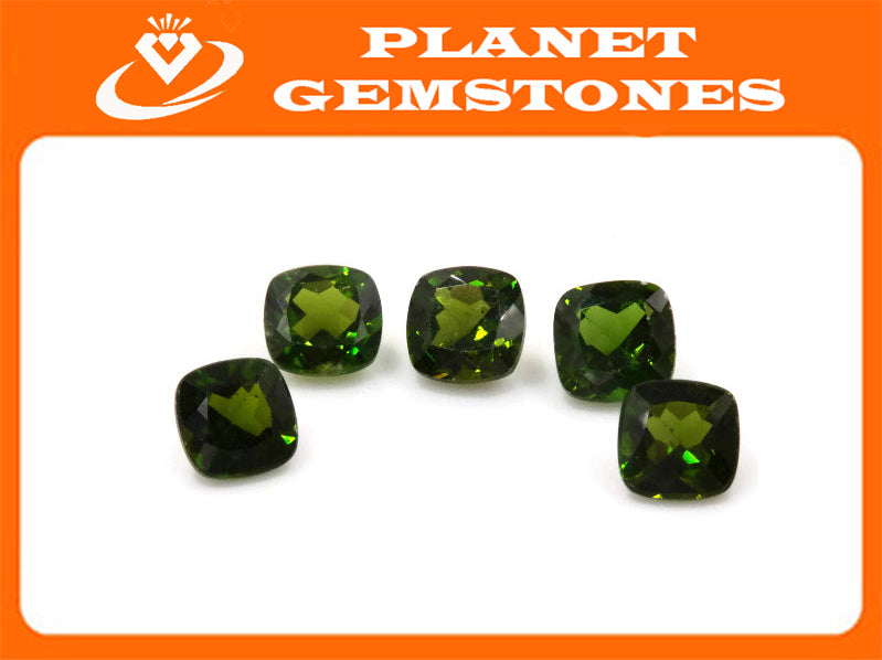 Natural Chrome diopside Green Gemstone Russian diopside Green Diopside DIY jewelry supplies Faceted Chrome diopside cushion 6mm 1.08ct-Planet Gemstones