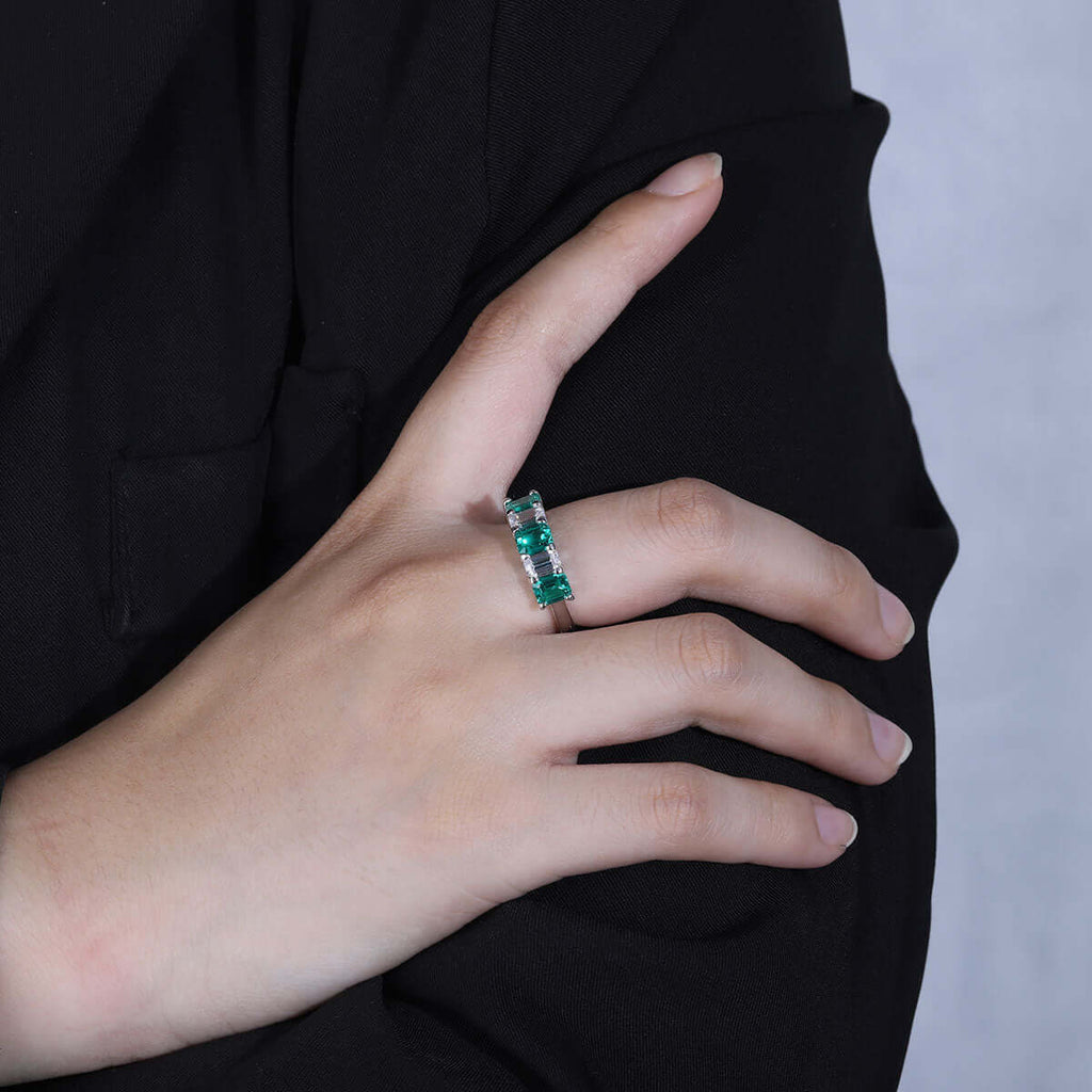 Women's Emerald semi band reversible ring SKU 6142090-Planet Gemstones