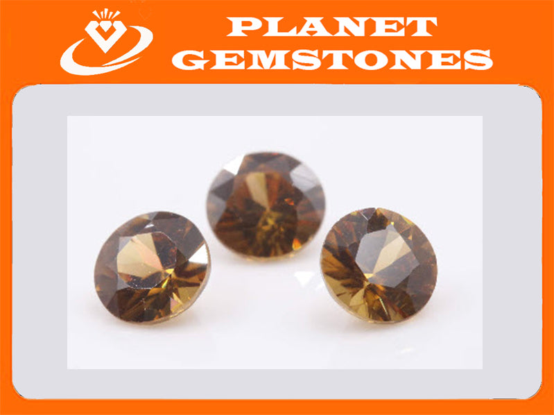 Natural Champagne Zircon Gemstone Faceted Zircon Loose Stone December Birthstone Genuine Champagne Zircon Round 6.5mm DIY Jewelry Supplies-Planet Gemstones
