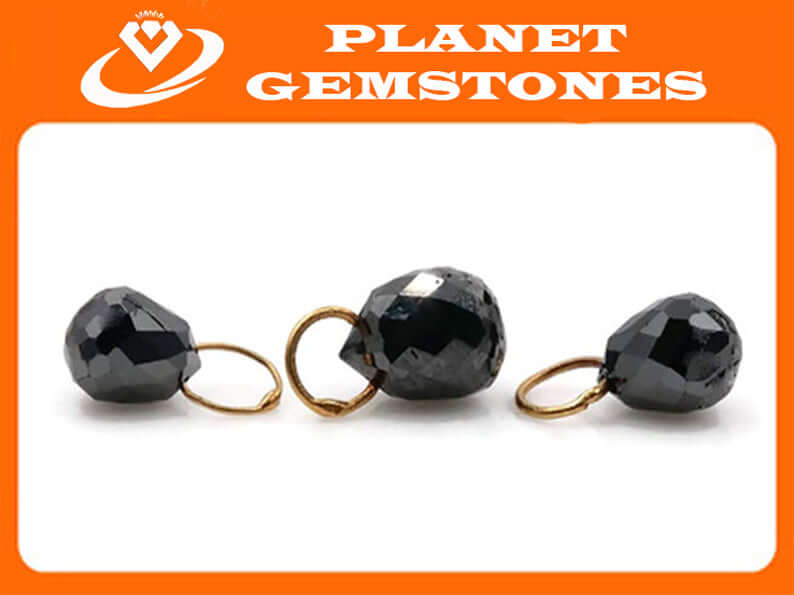 Black Diamond Diamond Briolette Black Diamond Beads Black Diamond Drops Natural Black Diamond For April Beads 18KT YG 4x6MM 3x4MM 1.8CT-Planet Gemstones