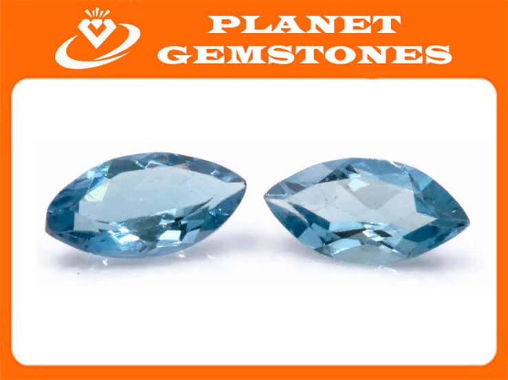 Aquamarine Natural Aquamarine March Birthstone DIY Jewelry Supplies Aquamarine Gemstone Blue Aquamarine MQ shape 2PCS SET 8x4mm, 0.9ct-Aquamarine-Planet Gemstones