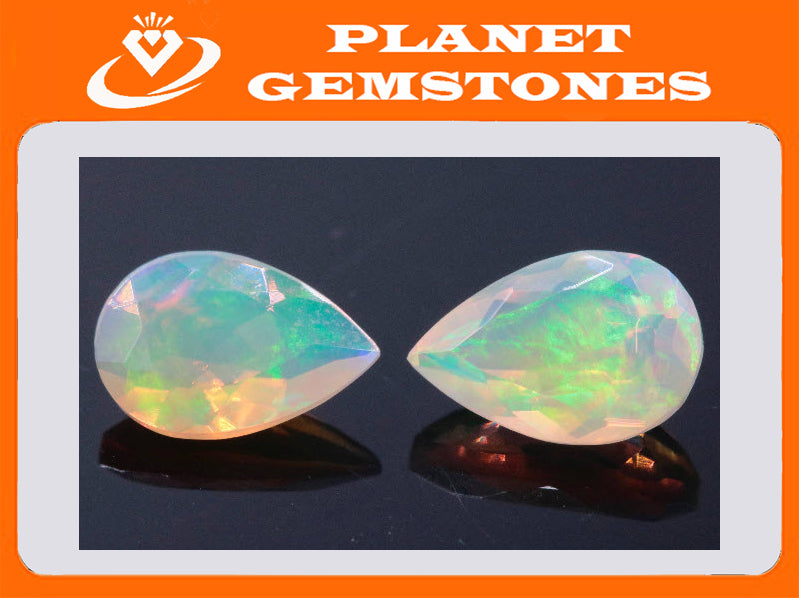Natural Opal Ethiopian Opal Loose Ethiopian Opal Natural Welo Opal Rainbow Fire Opal Ethiopian Opal Faceted Pear Shape, 9x7mm, 1.58ct,-Planet Gemstones