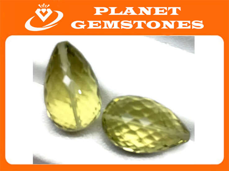 Lemon Quartz Briolette Shape Center Drilled Matching Pair-Planet Gemstones