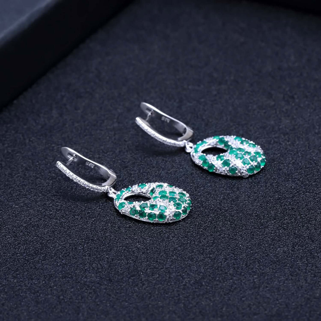 Elegant sterling silver earrings with green agate gemstones