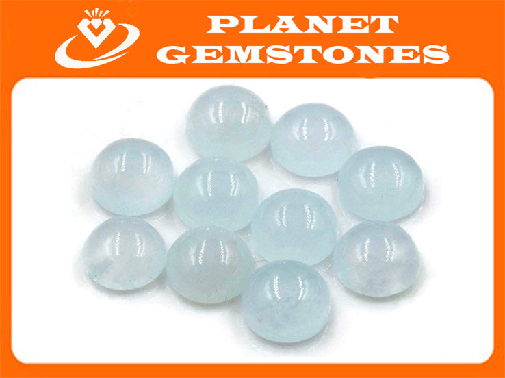 Natural Aquamarine Aquamarine Gemstone Milky Aquamarine march birthstone genuine aquamarine cabochon aquamarine 8mm DIY jewelry supplies-Aquamarine-Planet Gemstones