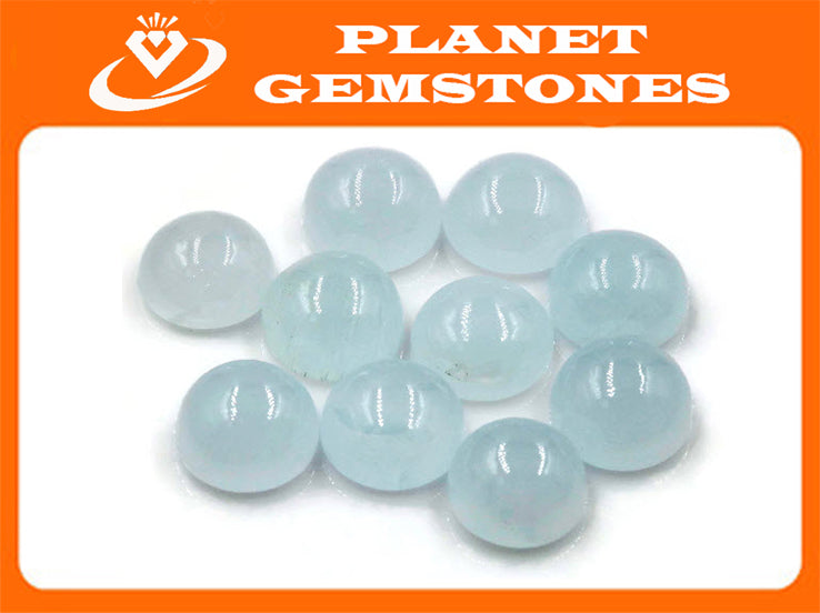 Natural Aquamarine Aquamarine Gemstone Milky Aquamarine march birthstone genuine aquamarine cabochon aquamarine 9mm DIY jewelry supplies-Aquamarine-Planet Gemstones