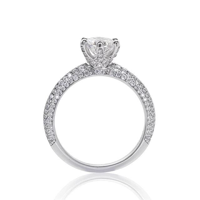 Womens Luxury halo ring with D color white jewelems diamond.-Planet Gemstones