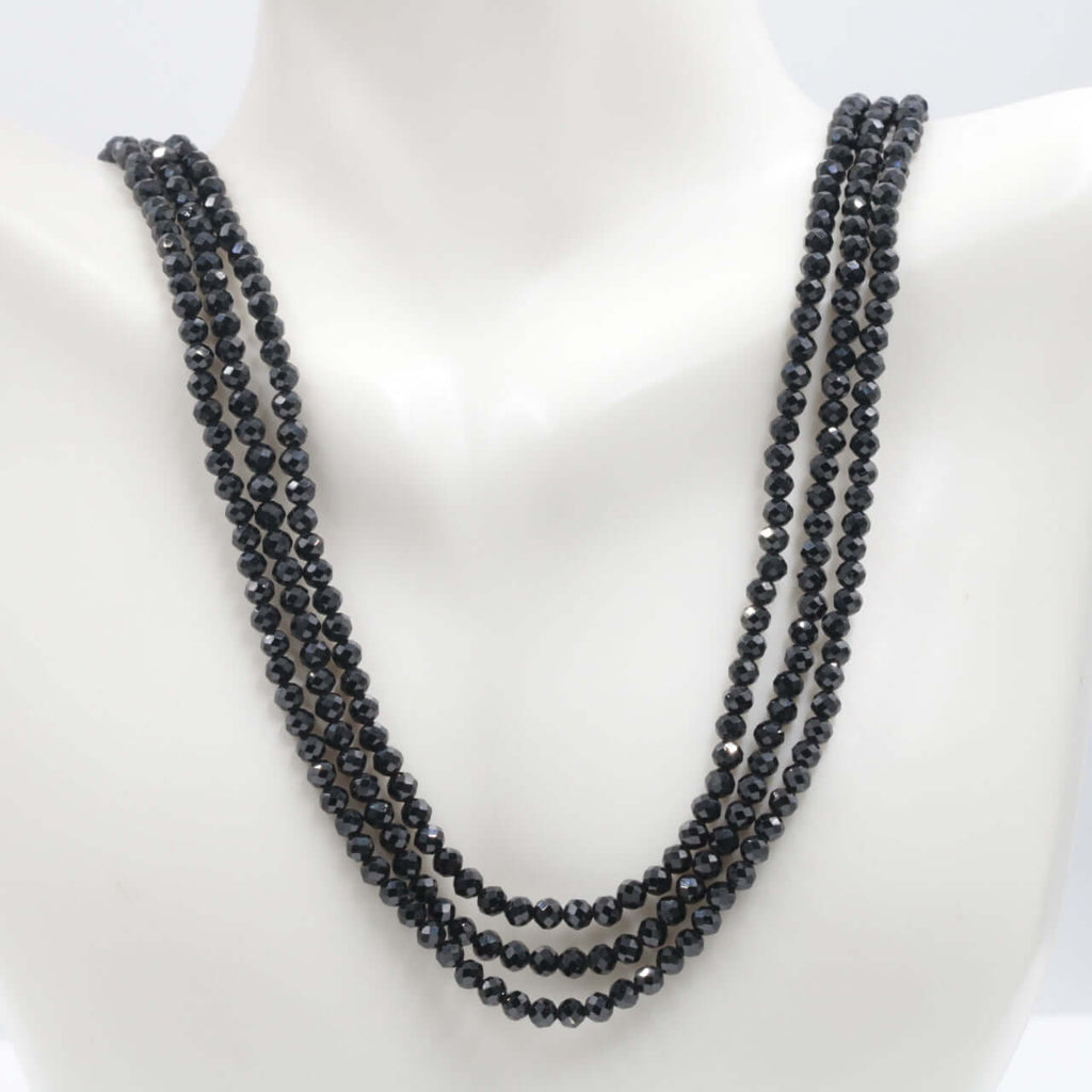 BLACK Spinel Beads Black Beads Necklace Spinel Beads Black Spinel Necklace Necklace for Women April Necklace 10Inches SKU: 6142585, 6142584-necklace-Planet Gemstones