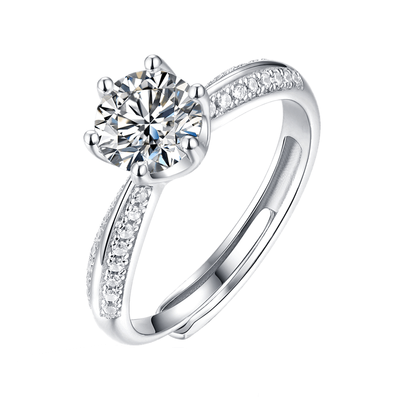 Incredible Ladies Moissanite  Engagement Ring adjustable silver ring with 1ct solitaire 6.5 mm round-Planet Gemstones