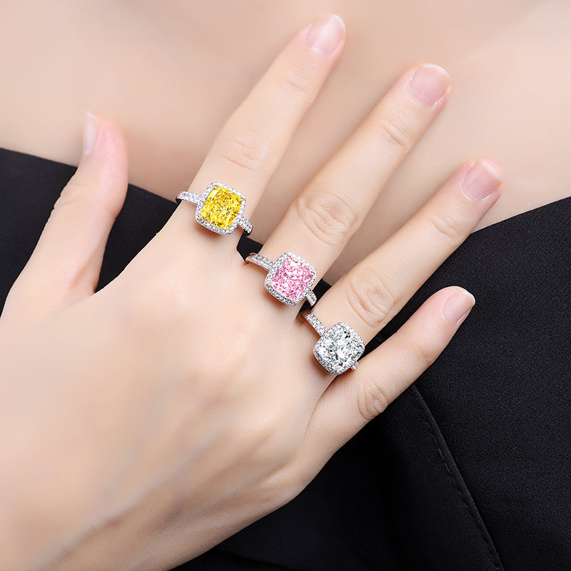 Luxury Womens halo ring with Pink, Yellow and white JEWELEMS Diamonds-Planet Gemstones