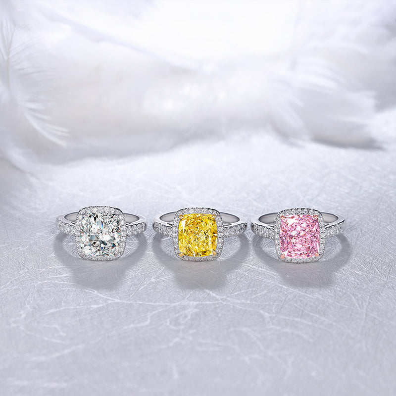 Luxury Womens halo ring with Pink, Yellow and white JEWELEMS Diamonds-Planet Gemstones