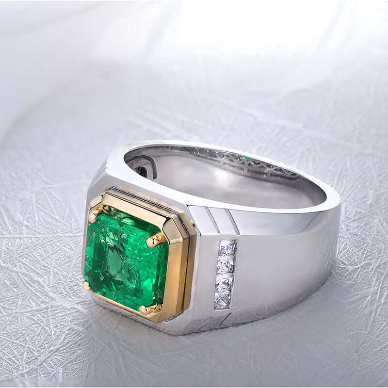 Jewelems two tone colombian emerald ring-Planet Gemstones