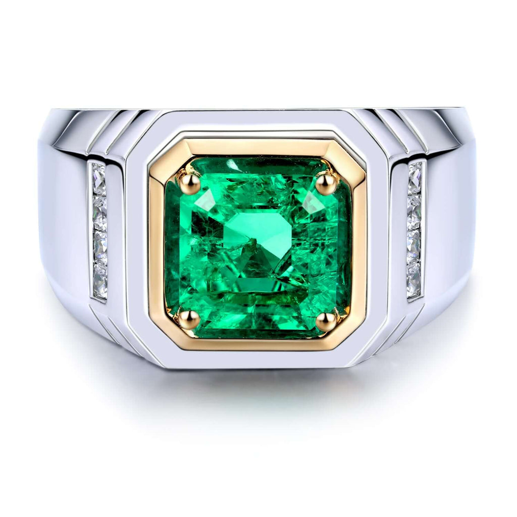 Jewelems two tone colombian emerald ring-Planet Gemstones