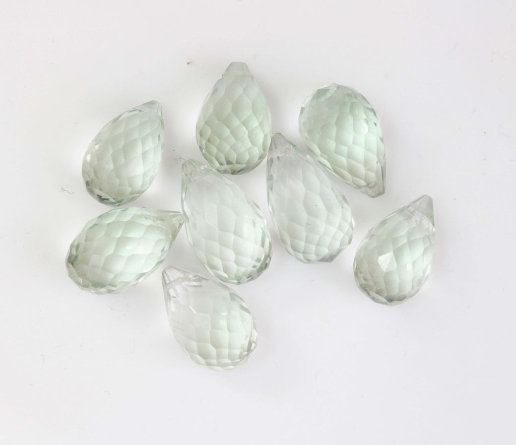 Faceted Prasiolite Drops Faceted Prasiolite Quartz Beads Faceted Gemstone Beads Loose Prasiolite Faceted Vermarine Drop Beads SKU 110391-Prasiolite-Planet Gemstones