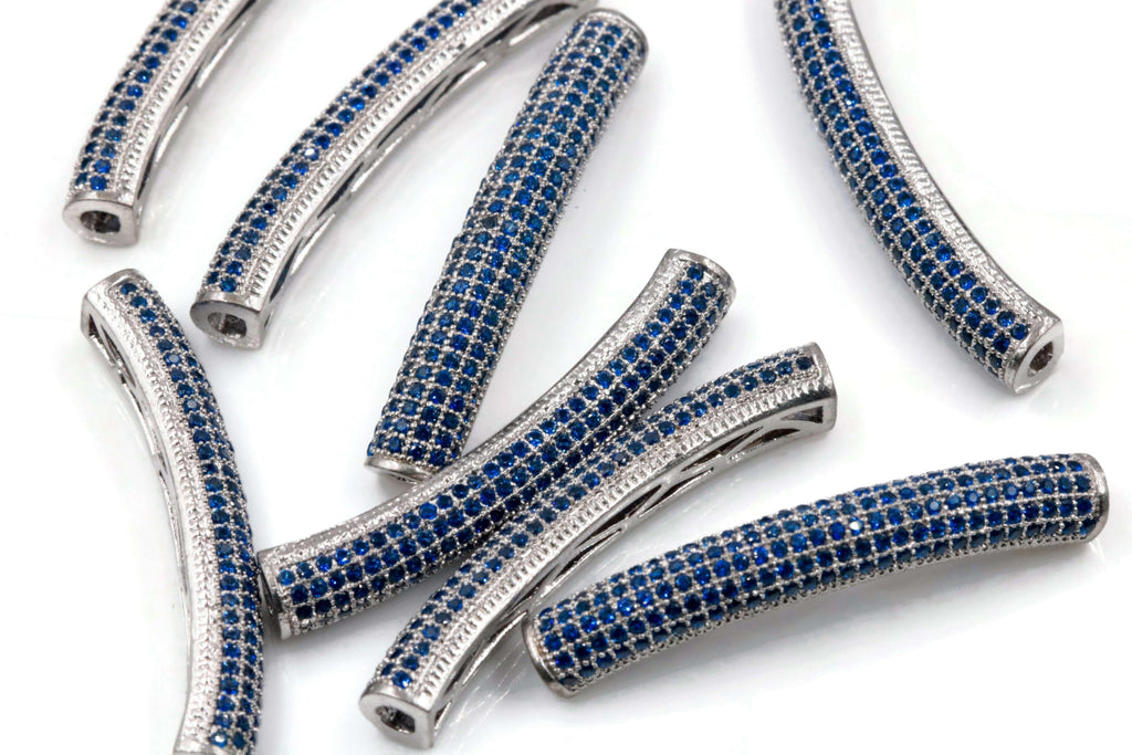Micro Pave Beads Pave beads Curve Tube shape beads blue cz beads green cz beads red cz beads color Cz micro pave Curve Tube Shape 35x5mm SKU:6142290-Beads-Planet Gemstones