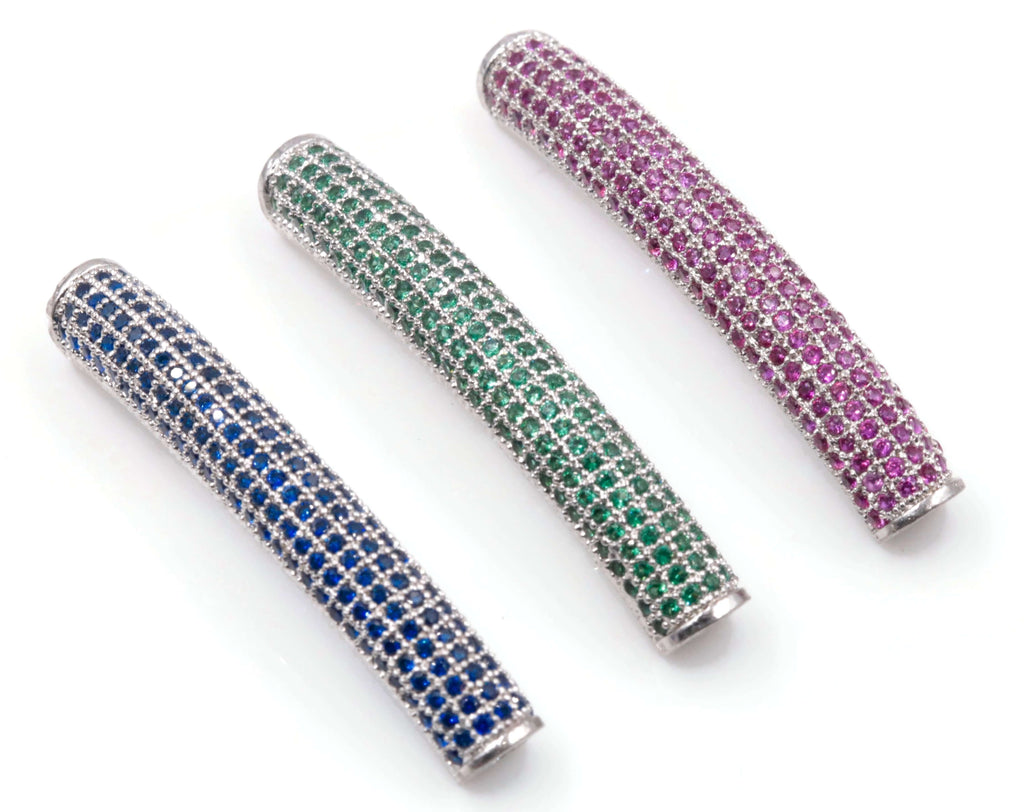 Micro Pave Beads Pave beads Curve Tube shape beads blue cz beads green cz beads red cz beads color Cz micro pave Curve Tube Shape 35x5mm SKU:6142290-Beads-Planet Gemstones