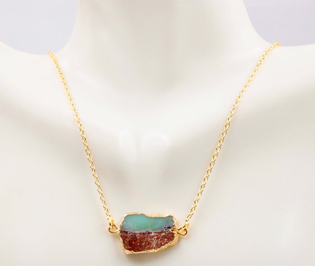 "Gemstone connector slice pendant necklace"