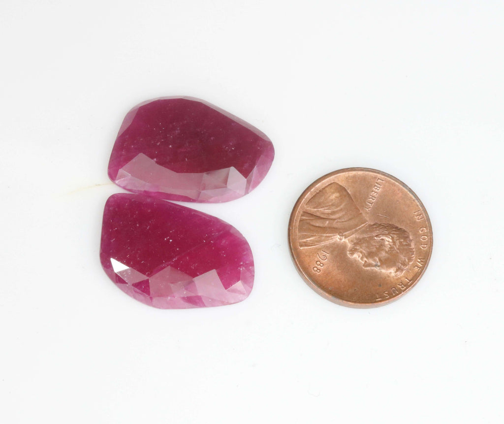 Natural Ruby Pair Rose Cut Cabochon Ruby Slice Faceted Ruby Pair Ruby Faceted Gemstone Pair Fancy Shape Pair Rose Cut Ruby SKU 110382-Ruby-Planet Gemstones