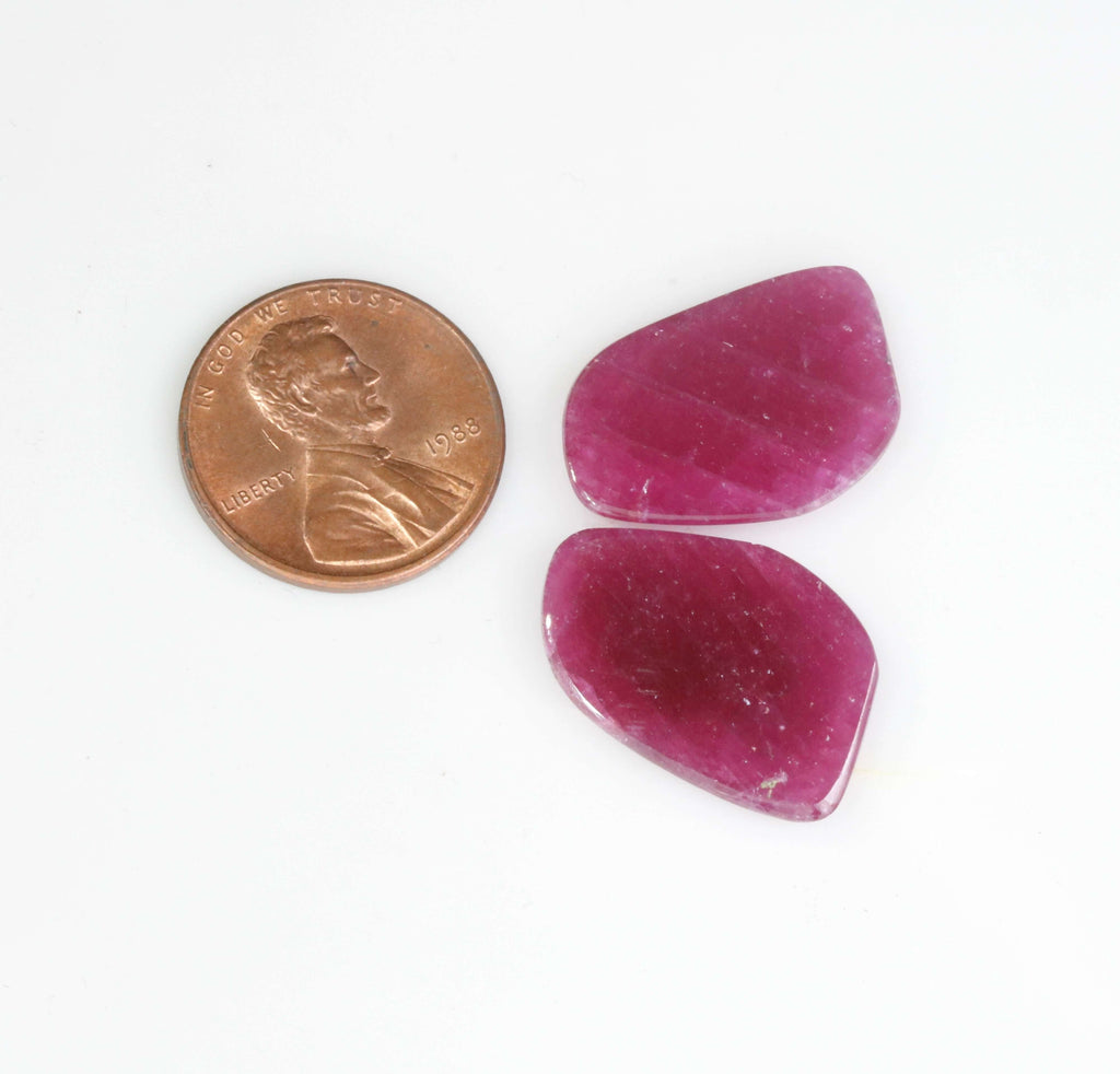 Natural Ruby Pair Rose Cut Cabochon Ruby Slice Faceted Ruby Pair Ruby Faceted Gemstone Pair Fancy Shape Pair Rose Cut Ruby SKU 110382-Ruby-Planet Gemstones
