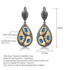 Blue Topaz earrings Amethyst earring Garnet earring Vintage Drop Earrings Genuine 925 Sterling Silver Handmade Cross Line Earrings for Women-earrings-Planet Gemstones