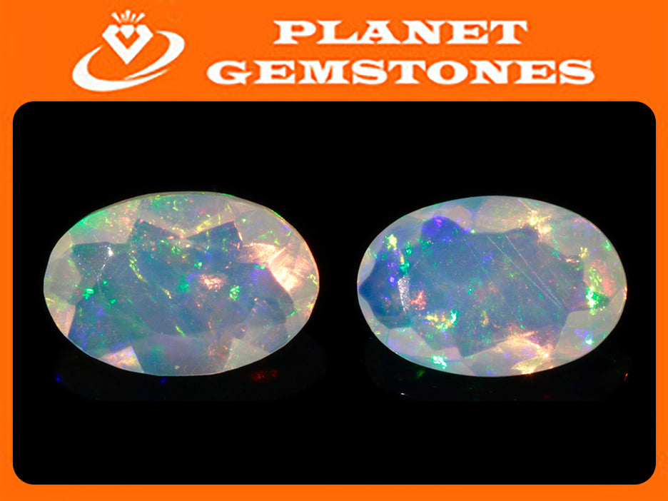 Natural Opal Ethiopian opal pair gemstones opal cabochon fire opal faceted opal rainbow opal white opal opal stone 6x4mm 0.55ct SKU: 114580-opal-Planet Gemstones