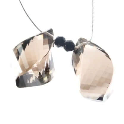 Smoky Quartz Twisted Teardrop Pair-Smoky Topaz-Planet Gemstones