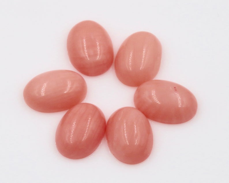 Natural Salmon Coral Gemstone Genuine Coral Stone Taiwan Coral DIY Jewelry Supplies 6.5x4.5mm OV DIY Jewelry Supplies 6PCS set-Planet Gemstones